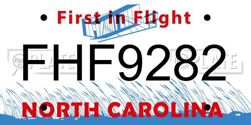 FHF9282 North Carolina License Plate