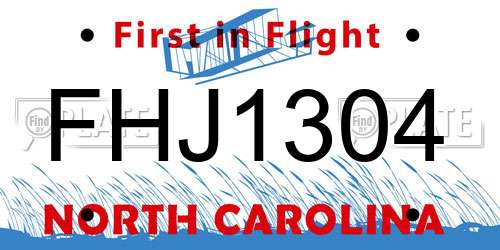 FHJ1304 North Carolina License Plate