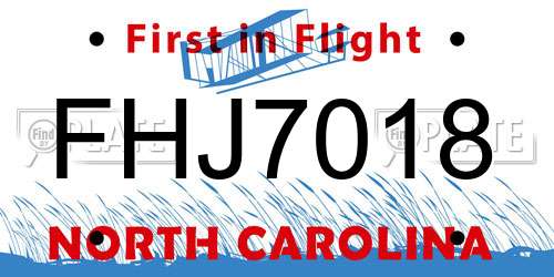 FHJ7018 North Carolina License Plate