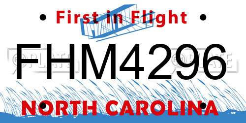 FHM4296 North Carolina License Plate