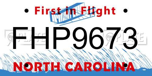 FHP9673 North Carolina License Plate