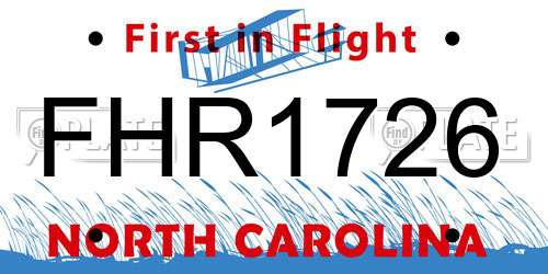 FHR1726 North Carolina License Plate