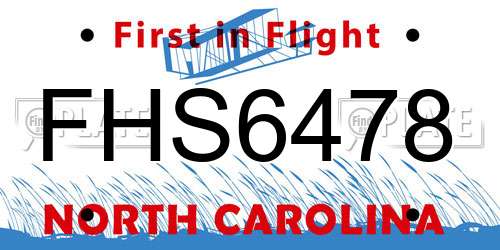 FHS6478 North Carolina License Plate