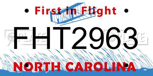 FHT2963 North Carolina License Plate