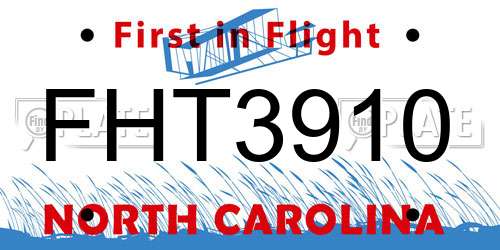 FHT3910 North Carolina License Plate