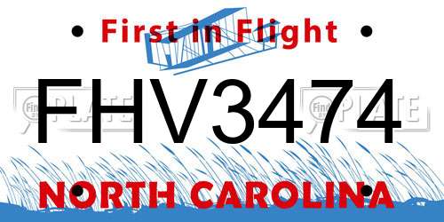FHV3474 North Carolina License Plate