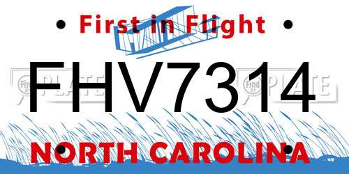 FHV7314 North Carolina License Plate