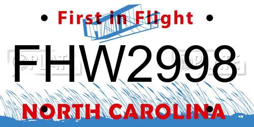 FHW2998 North Carolina License Plate