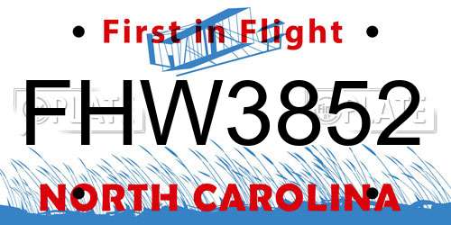 FHW3852 North Carolina License Plate