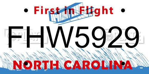 FHW5929 North Carolina License Plate