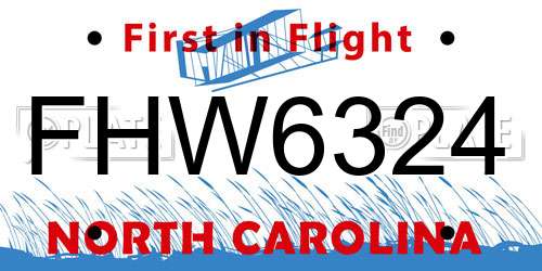 FHW6324 North Carolina License Plate