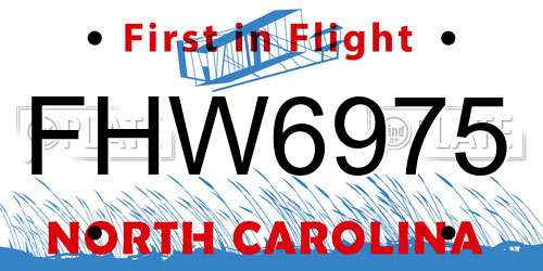 FHW6975 North Carolina License Plate