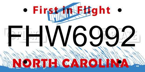 FHW6992 North Carolina License Plate