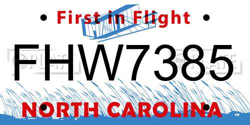 FHW7385 North Carolina License Plate