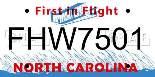 FHW7501 North Carolina License Plate