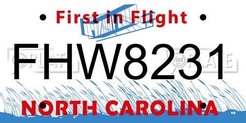 FHW8231 North Carolina License Plate