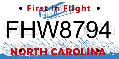 FHW8794 North Carolina License Plate