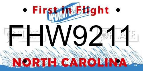 FHW9211 North Carolina License Plate
