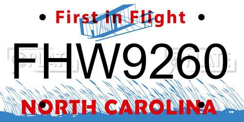 FHW9260 North Carolina License Plate