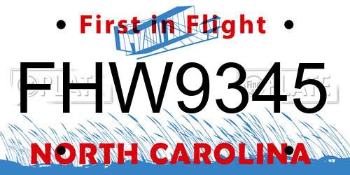 FHW9345 North Carolina License Plate