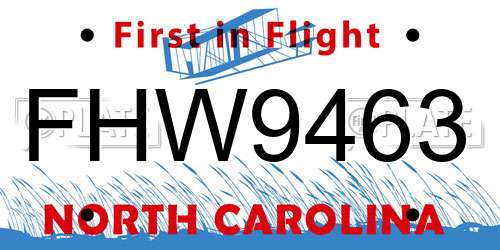 FHW9463 North Carolina License Plate
