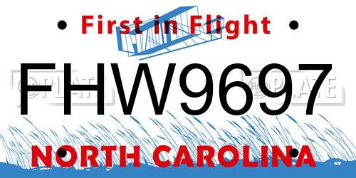 FHW9697 North Carolina License Plate