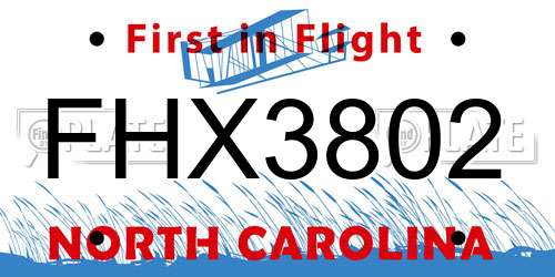 FHX3802 North Carolina License Plate