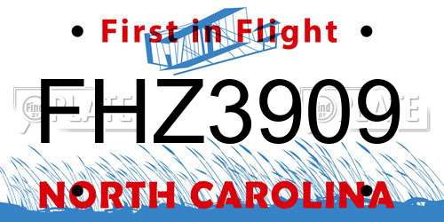 FHZ3909 North Carolina License Plate
