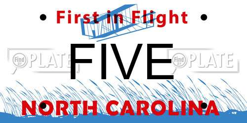 FIVE North Carolina License Plate