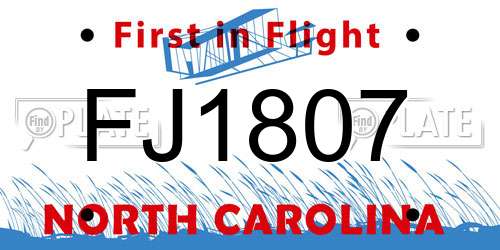 FJ1807 North Carolina License Plate