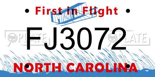 FJ3072 North Carolina License Plate