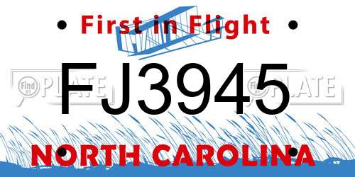 FJ3945 North Carolina License Plate