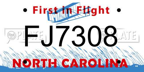 FJ7308 North Carolina License Plate