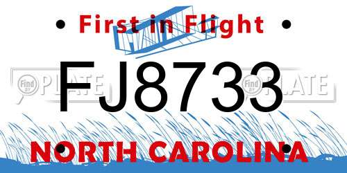 FJ8733 North Carolina License Plate