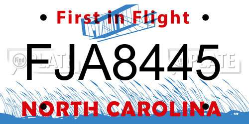 FJA8445 North Carolina License Plate