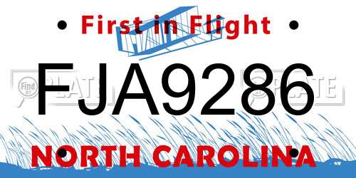 FJA9286 North Carolina License Plate