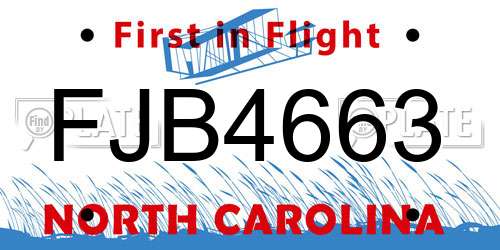 FJB4663 North Carolina License Plate