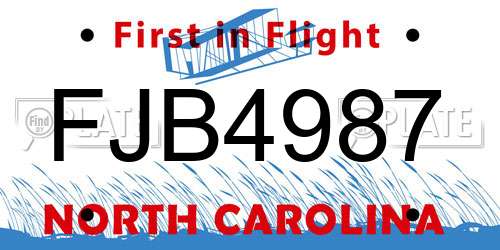 FJB4987 North Carolina License Plate