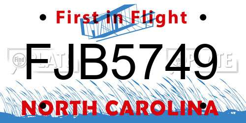FJB5749 North Carolina License Plate