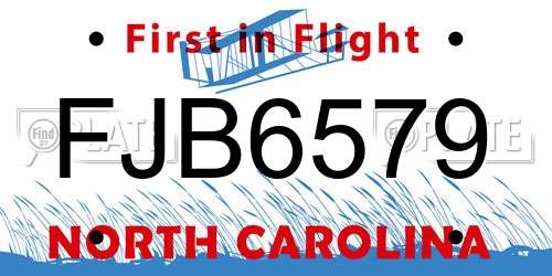 FJB6579 North Carolina License Plate