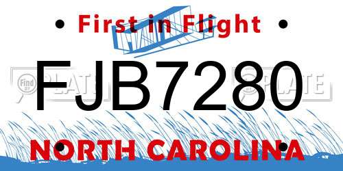 FJB7280 North Carolina License Plate