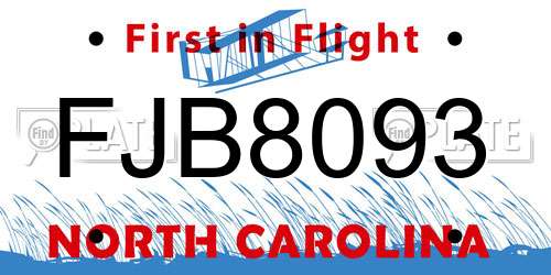 FJB8093 North Carolina License Plate