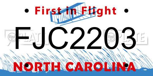 FJC2203 North Carolina License Plate