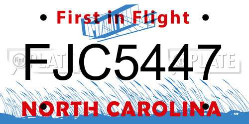 FJC5447 North Carolina License Plate