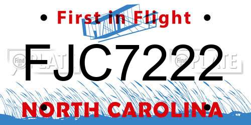 FJC7222 North Carolina License Plate