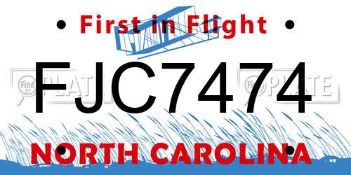 FJC7474 North Carolina License Plate