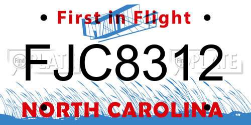 FJC8312 North Carolina License Plate