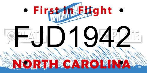 FJD1942 North Carolina License Plate