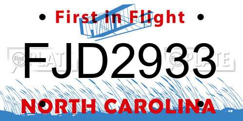 FJD2933 North Carolina License Plate