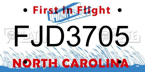 FJD3705 North Carolina License Plate